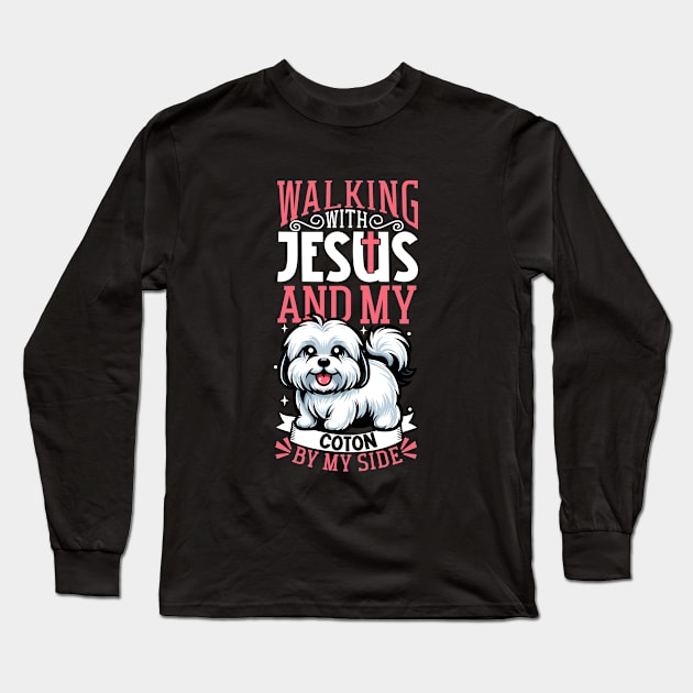 Jesus and dog - Coton de Tulear Long Sleeve T-Shirt by Modern Medieval Design